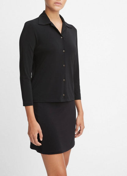 Vince Three-Quarter-Sleeve Button-Front Polo Top - Shirts & Tees