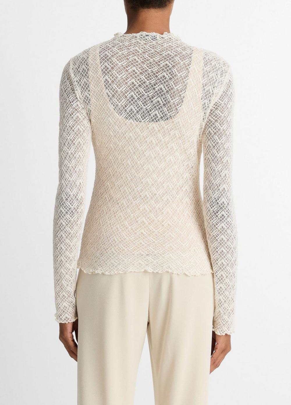 Vince Cotton-Blend Diamond Lace Mock-Neck Long-Sleeve Top - Shirts & Tees