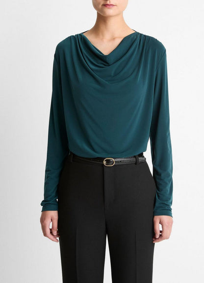 Vince Matte Jersey Cowl-Neck Top - Shirts & Tees
