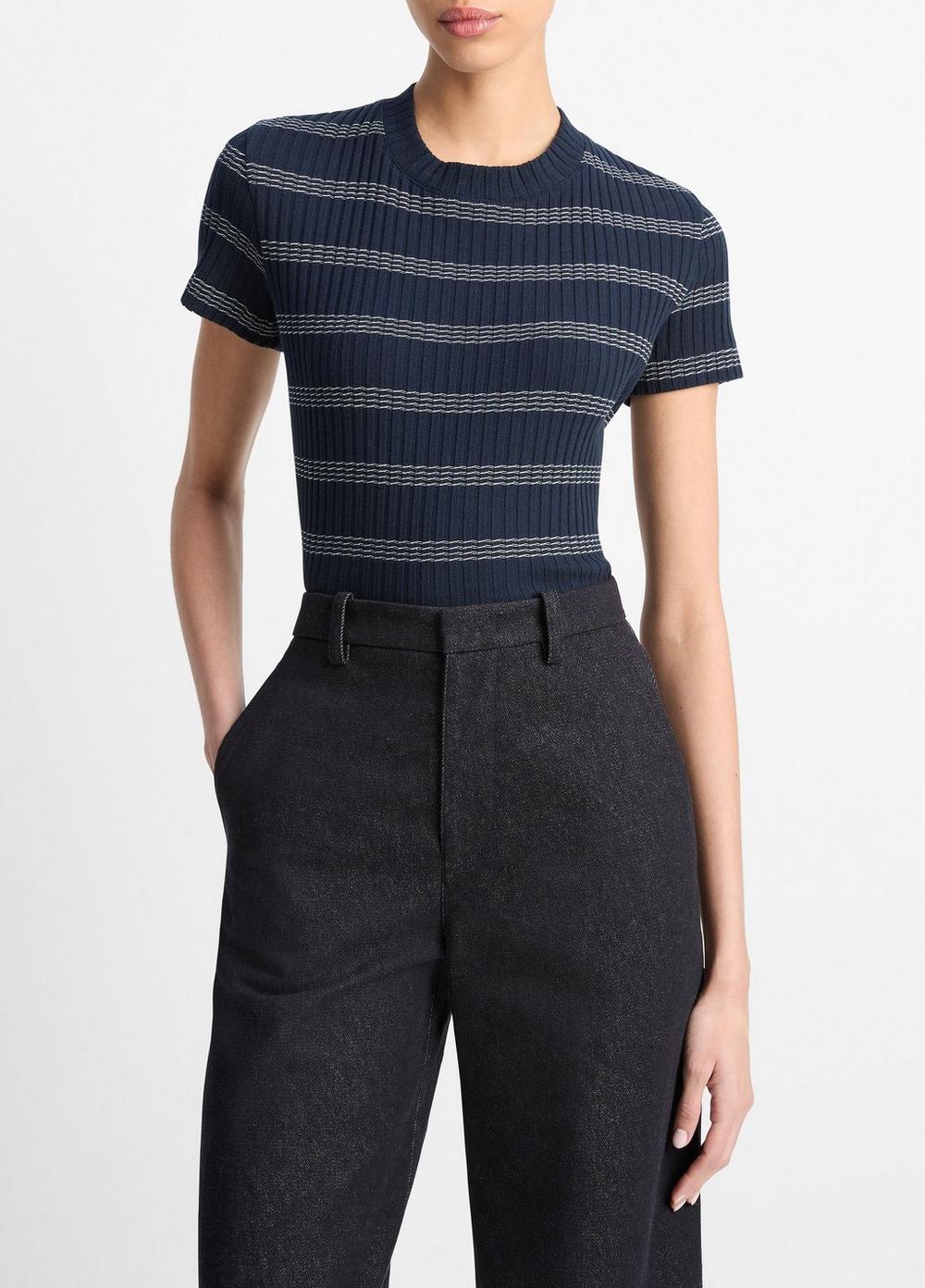 Vince Striped Ribbed Cotton-Blend Top - Shirts & Tees