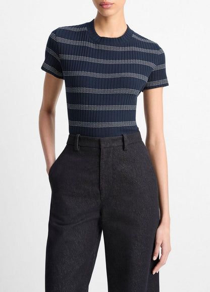 Vince Striped Ribbed Cotton-Blend Top - Shirts & Tees