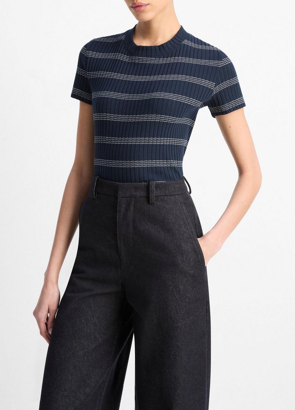 Vince Striped Ribbed Cotton-Blend Top - Shirts & Tees