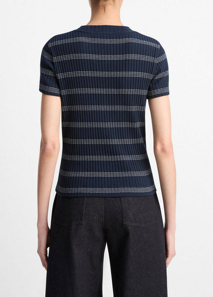 Vince Striped Ribbed Cotton-Blend Top - Shirts & Tees