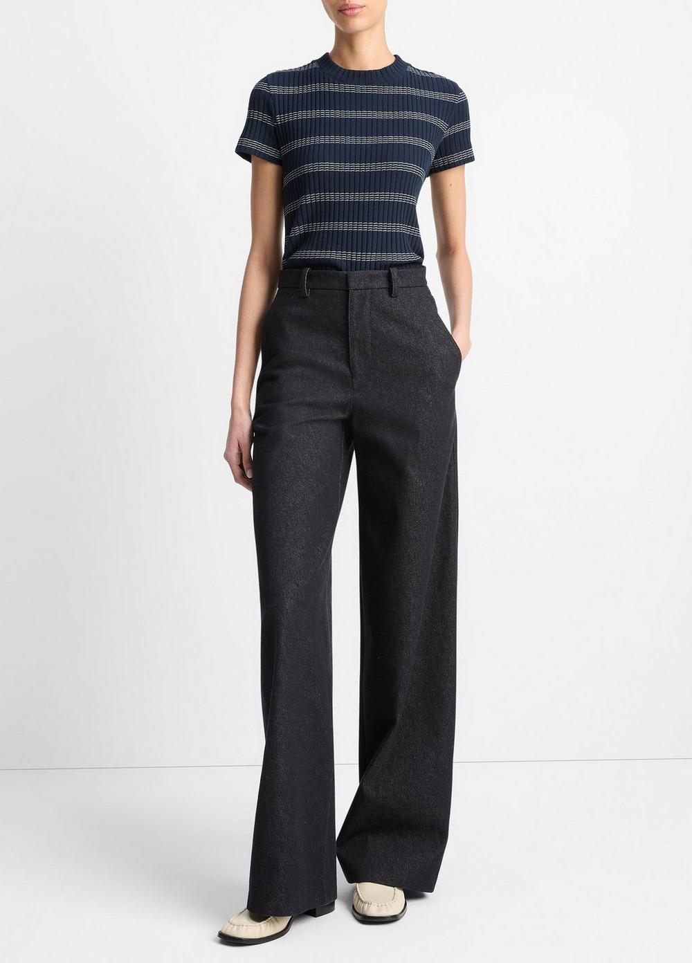 Vince Striped Ribbed Cotton-Blend Top - Shirts & Tees