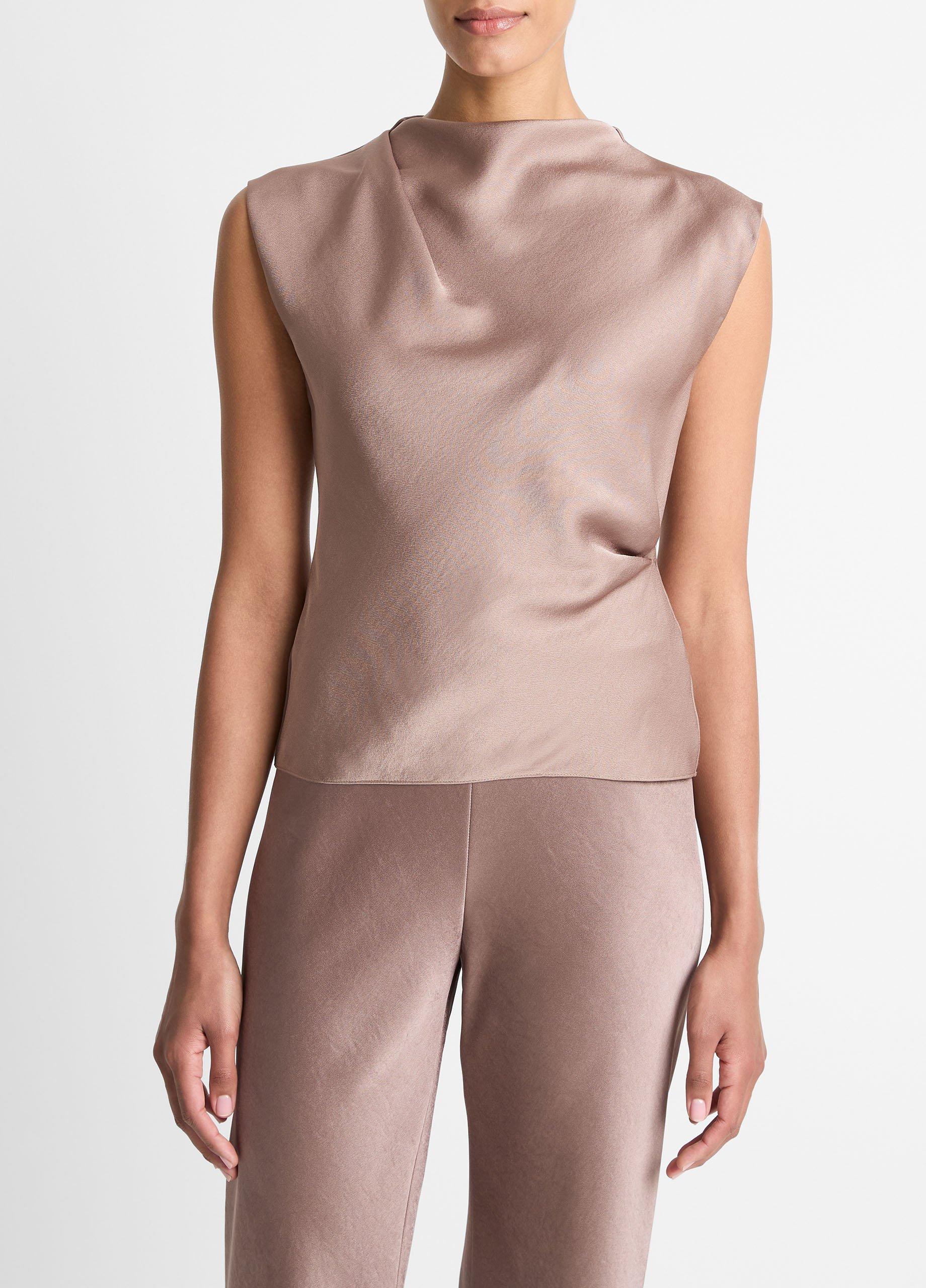 Vince Satin Draped Cowl-Neck Top - Shirts & Tees