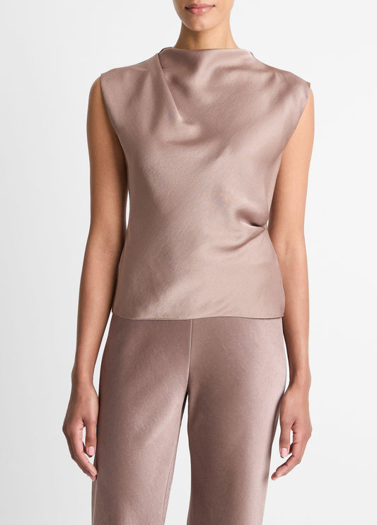 Vince Satin Draped Cowl-Neck Top - Shirts & Tees