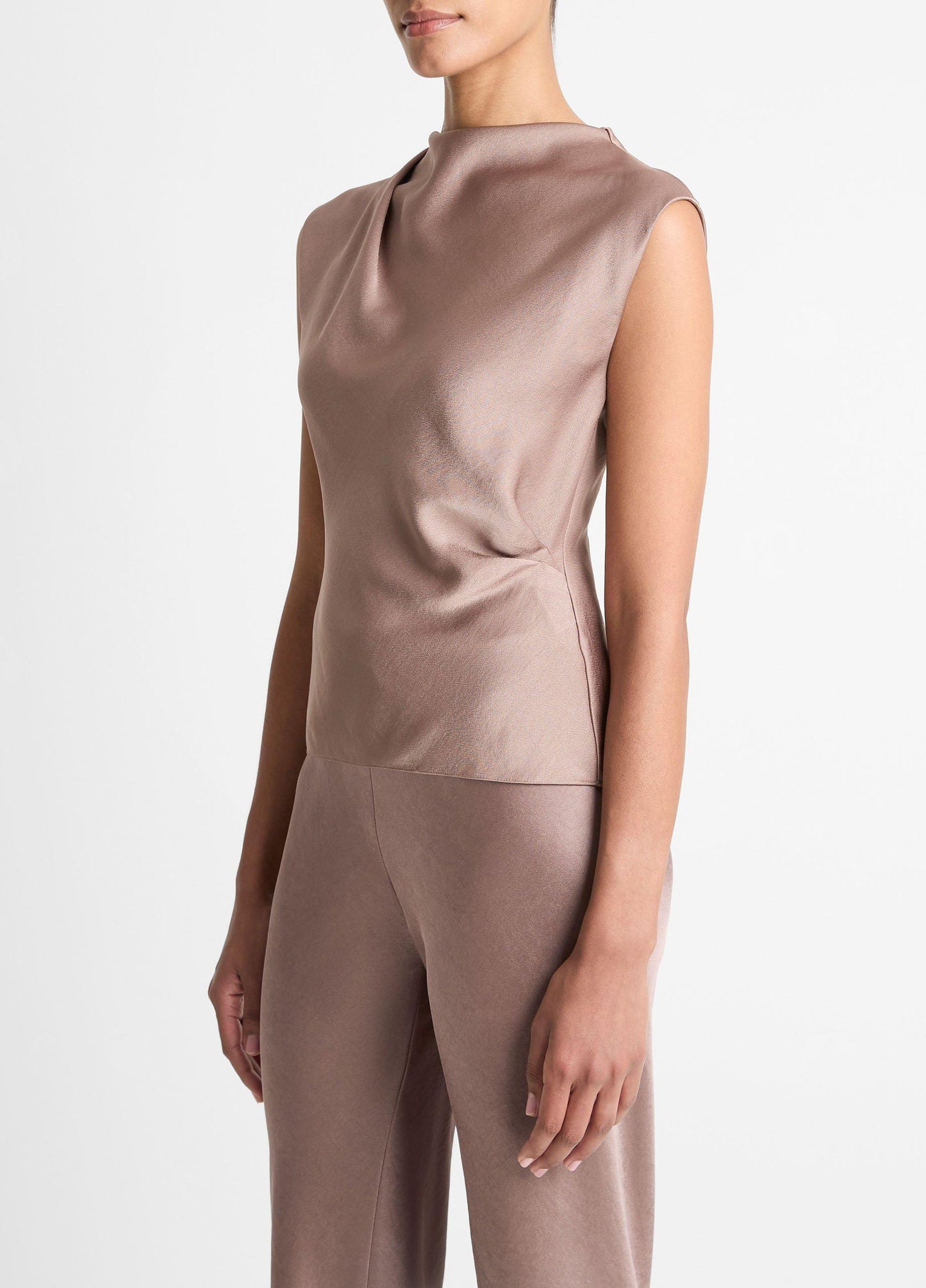 Vince Satin Draped Cowl-Neck Top - Shirts & Tees