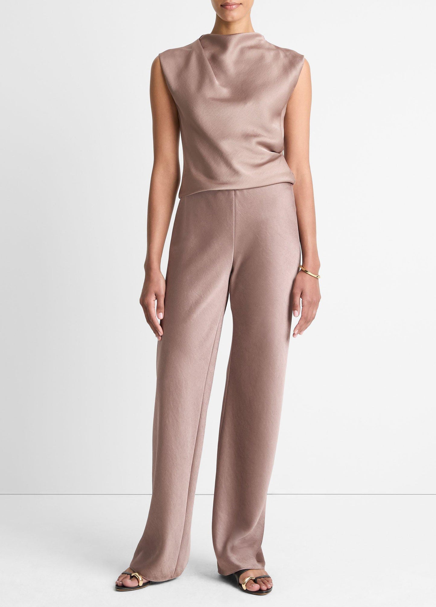 Vince Satin Draped Cowl-Neck Top - Shirts & Tees