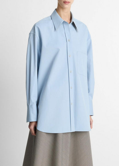 Vince Faux-Leather-Trim Italian Cotton Oversized Button-Front Shirt - Shirts & Tees