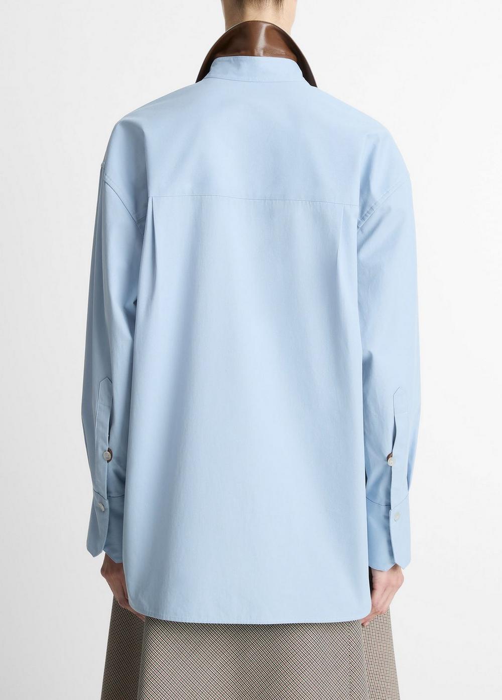 Vince Faux-Leather-Trim Italian Cotton Oversized Button-Front Shirt - Shirts & Tees