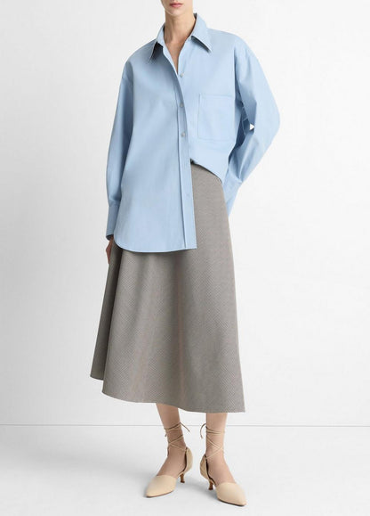 Vince Faux-Leather-Trim Italian Cotton Oversized Button-Front Shirt - Shirts & Tees