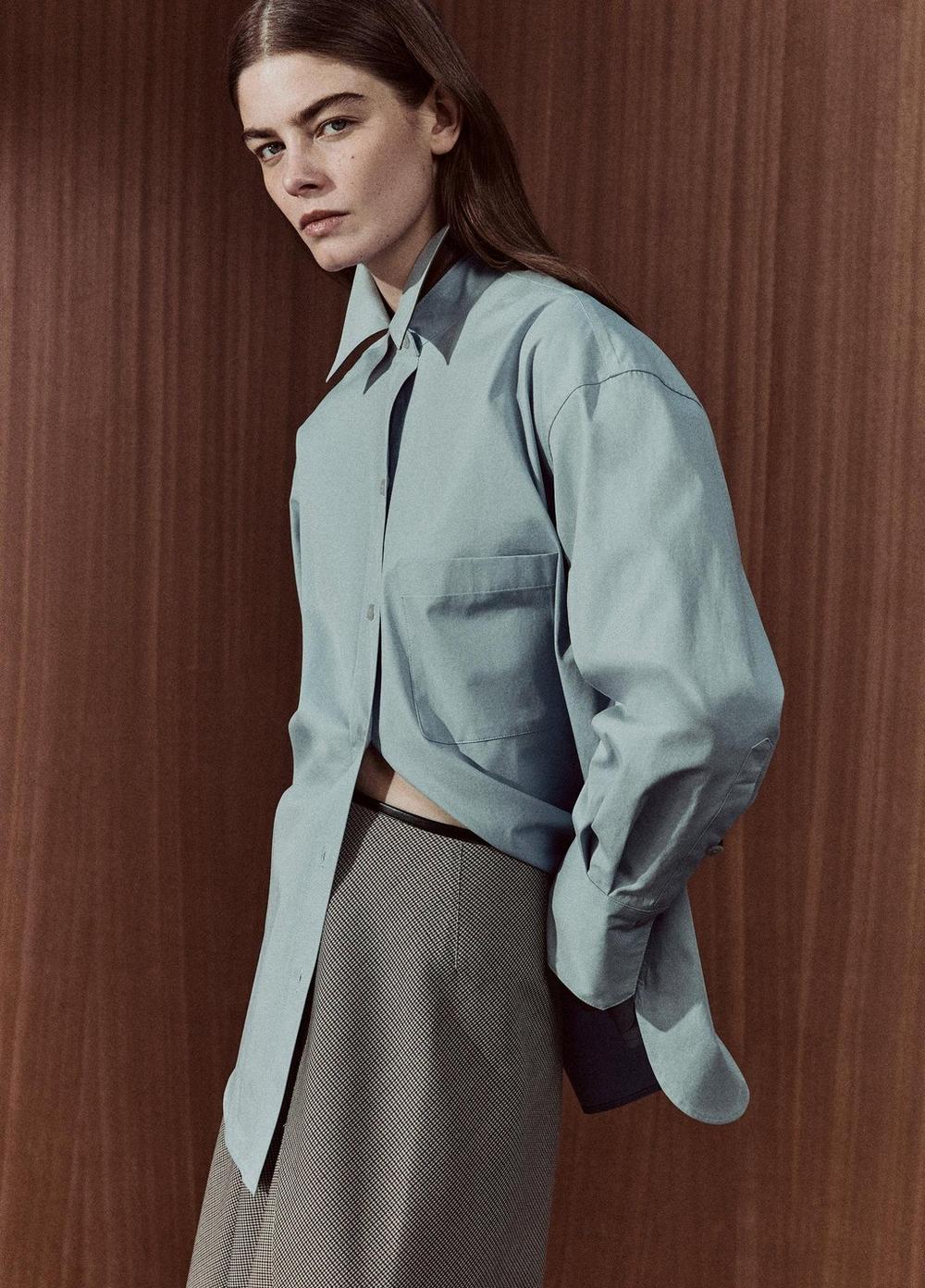 Vince Faux-Leather-Trim Italian Cotton Oversized Button-Front Shirt - Shirts & Tees