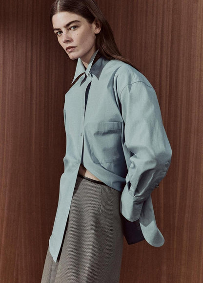 Vince Faux-Leather-Trim Italian Cotton Oversized Button-Front Shirt - Shirts & Tees