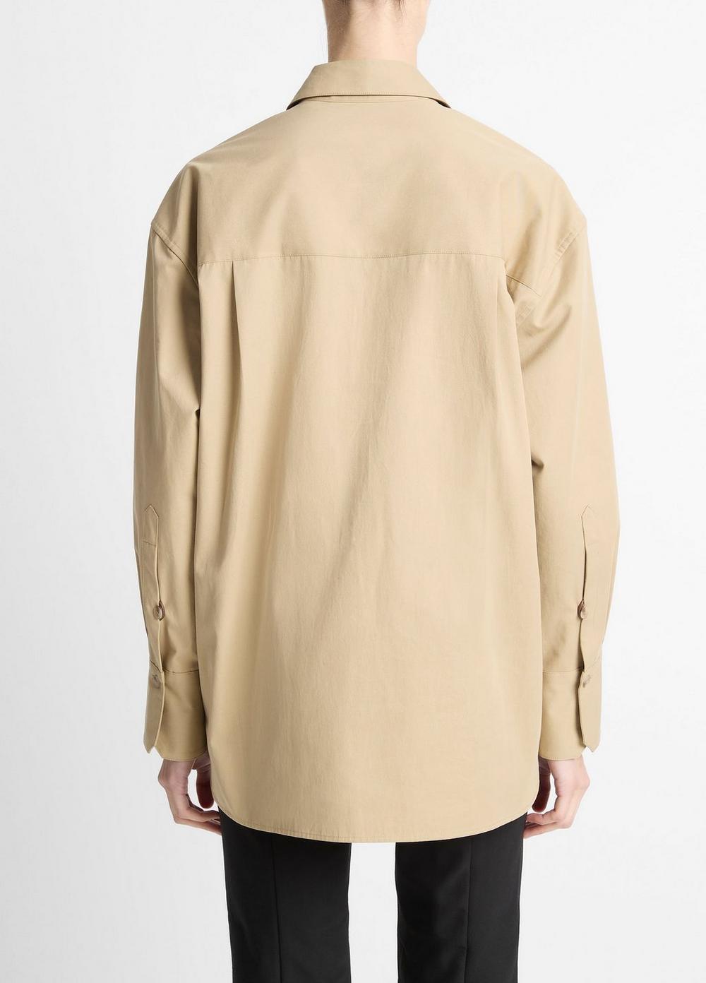 Vince Faux-Leather-Trim Italian Cotton Oversized Button-Front Shirt - Shirts & Tees