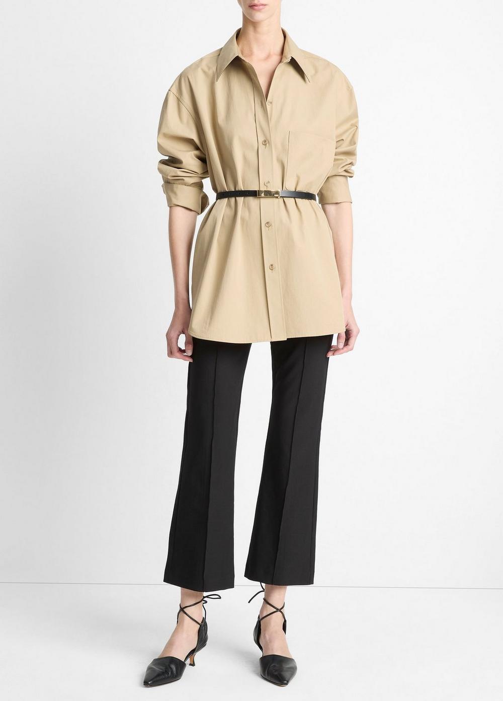 Vince Faux-Leather-Trim Italian Cotton Oversized Button-Front Shirt - Shirts & Tees