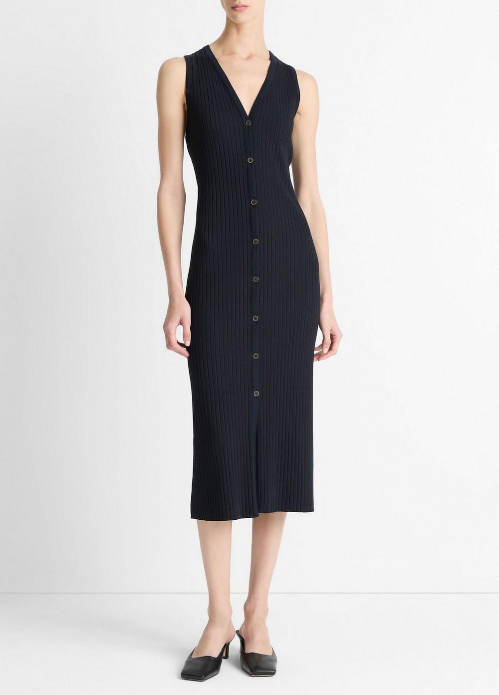 Vince Ribbed Cotton-Blend Button-Front Dress - Dresses & Skirts