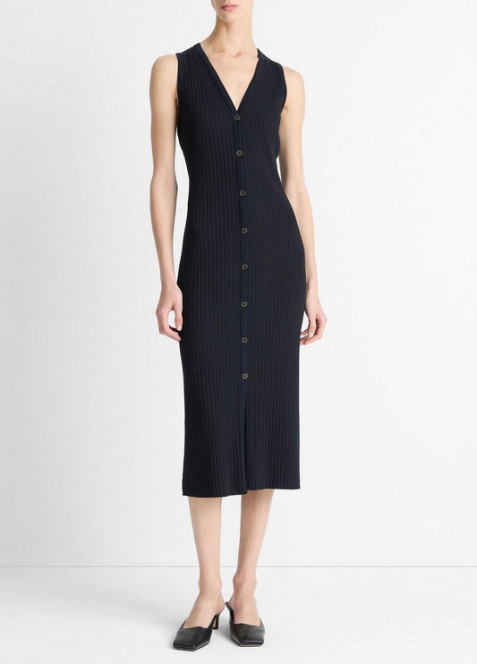 Vince Ribbed Cotton-Blend Button-Front Dress - Dresses & Skirts