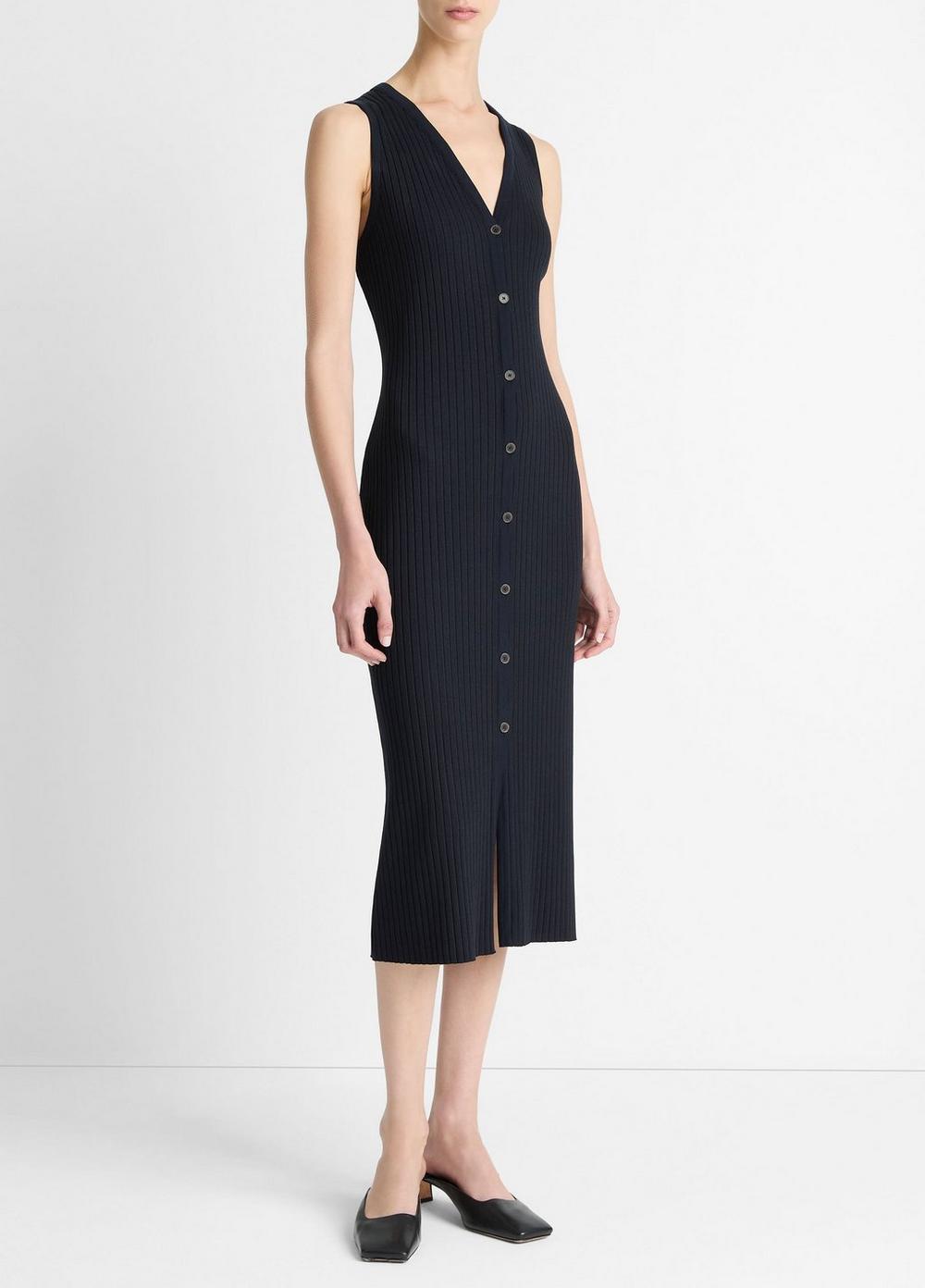 Vince Ribbed Cotton-Blend Button-Front Dress - Dresses & Skirts