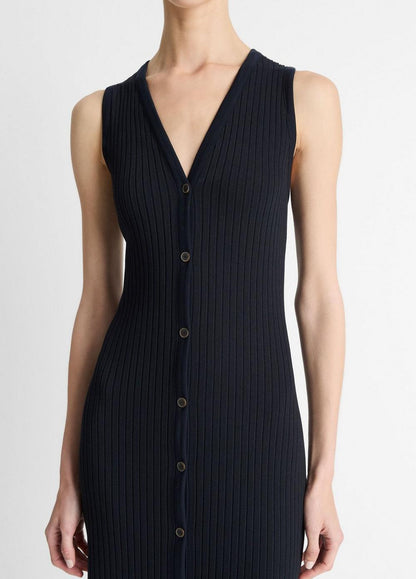 Vince Ribbed Cotton-Blend Button-Front Dress - Dresses & Skirts
