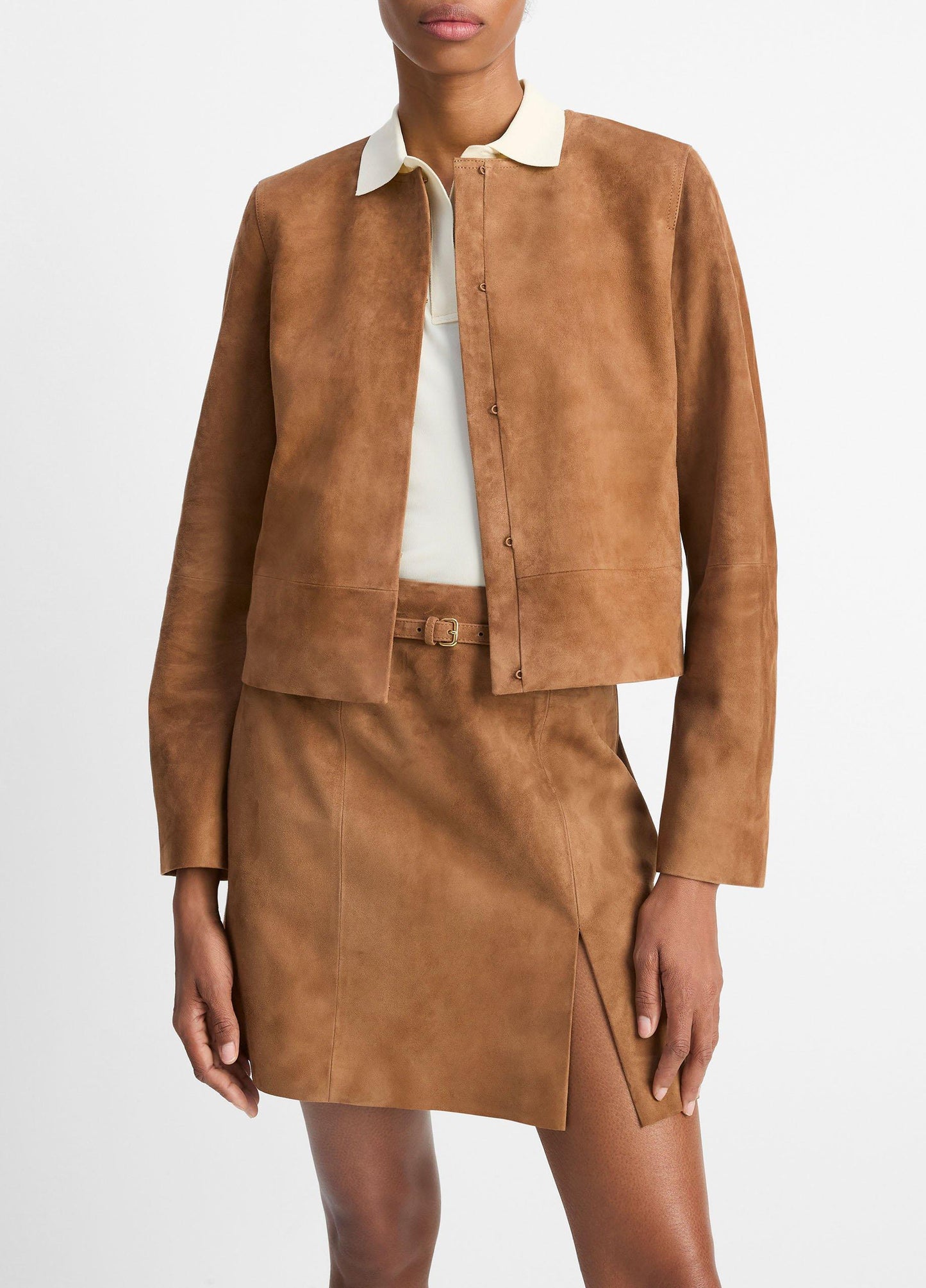 Vince Collarless Cropped Suede Jacket - Jackets & Outerwear