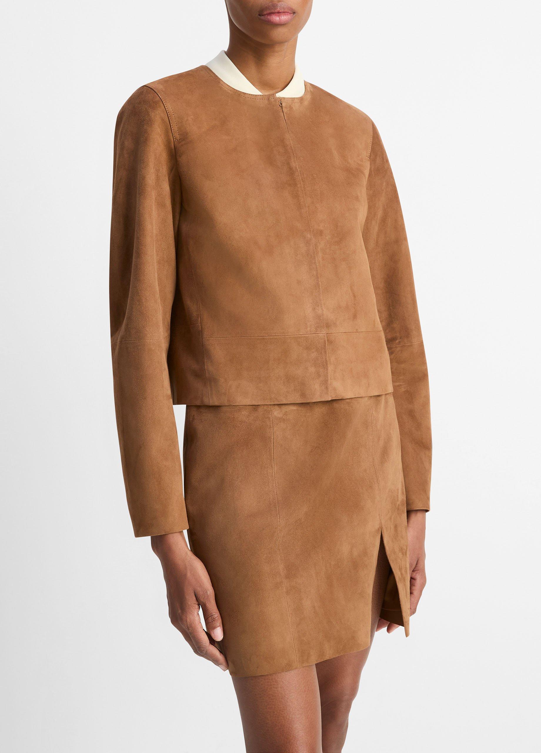 Vince Collarless Cropped Suede Jacket - Jackets & Outerwear