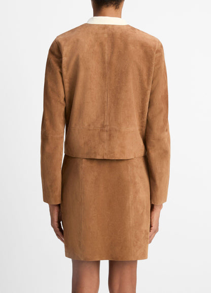 Vince Collarless Cropped Suede Jacket - Jackets & Outerwear