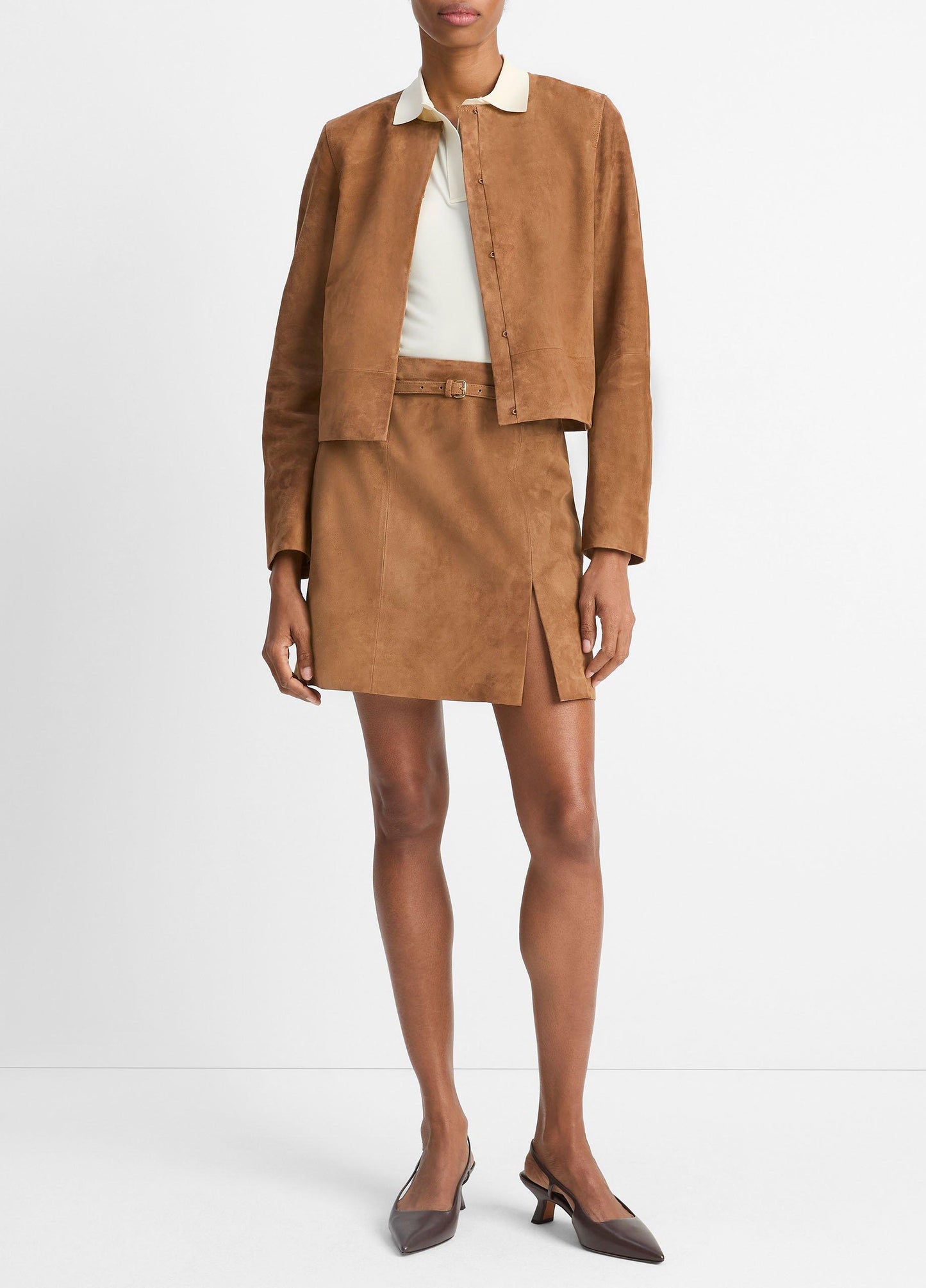 Vince Collarless Cropped Suede Jacket - Jackets & Outerwear