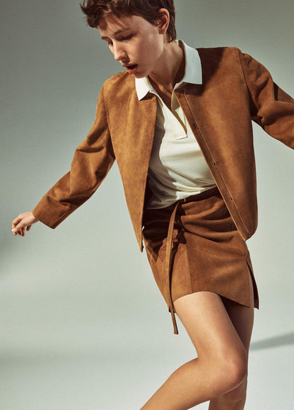 Vince Collarless Cropped Suede Jacket - Jackets & Outerwear