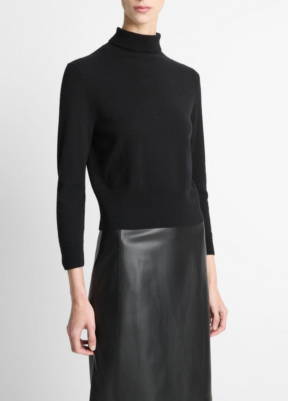 Vince Cashmere-Silk Three-Quarter-Sleeve Mock-Neck Sweater - Sweaters