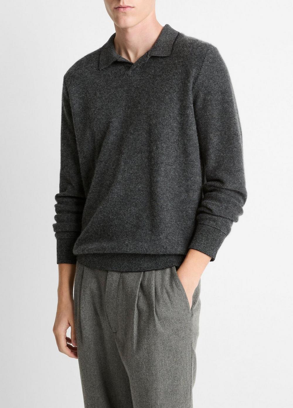 Vince Feed Stripe Plush Cashmere Johnny-Collar Sweater - Sweaters