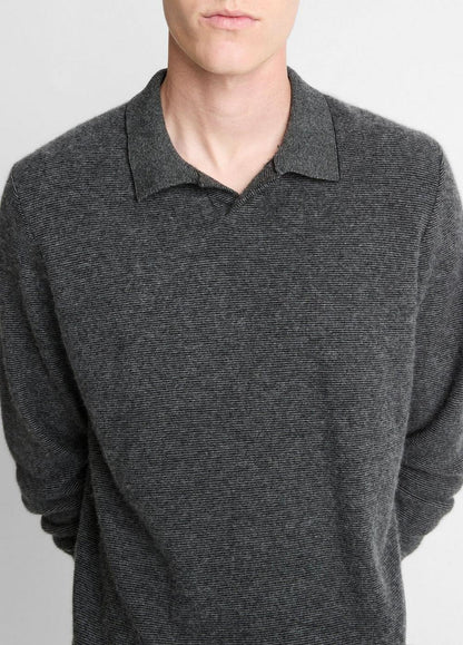 Vince Feed Stripe Plush Cashmere Johnny-Collar Sweater - Sweaters