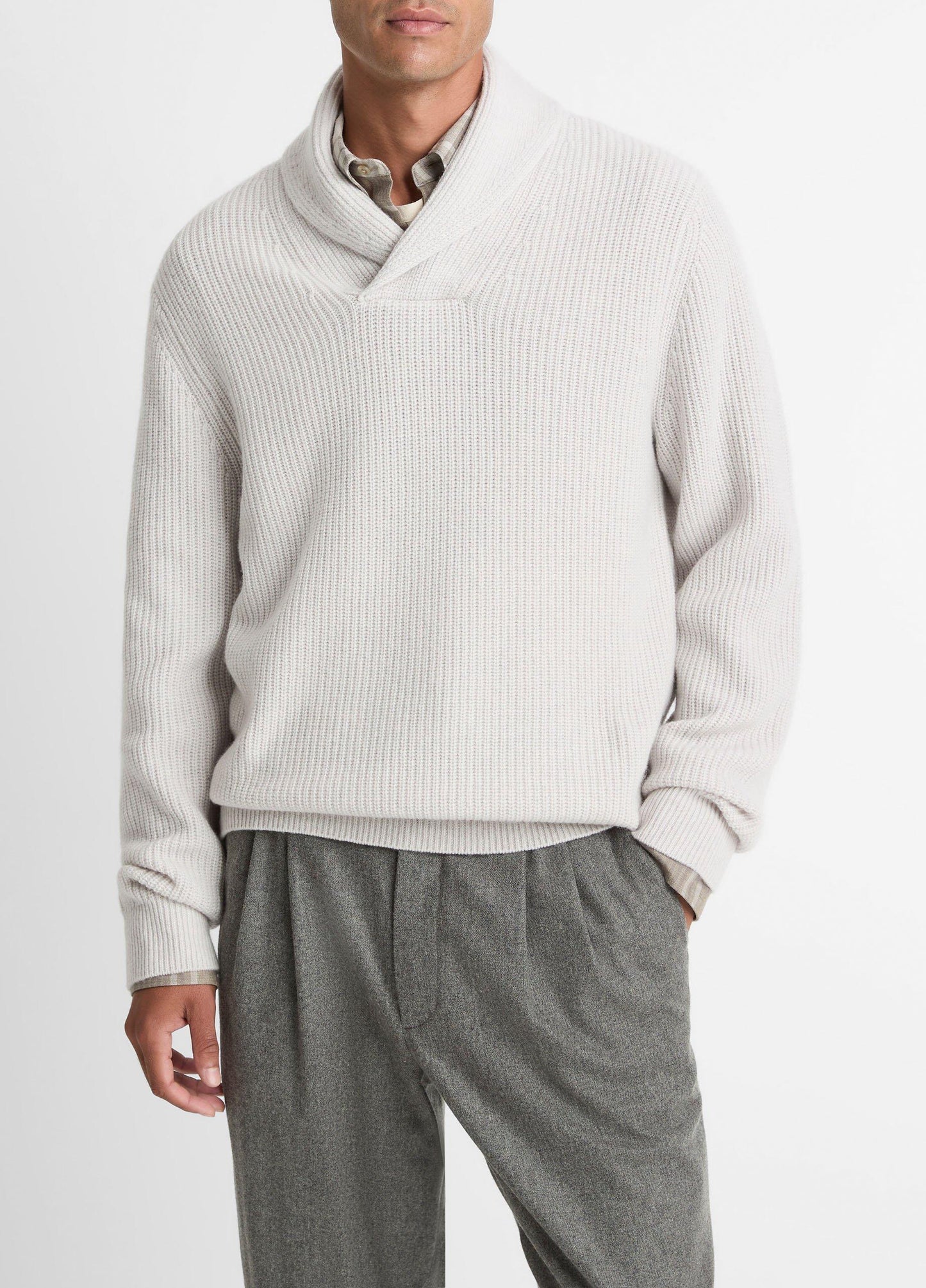 Vince Shaker Wool-Cashmere Shawl-Collar Sweater - Sweaters
