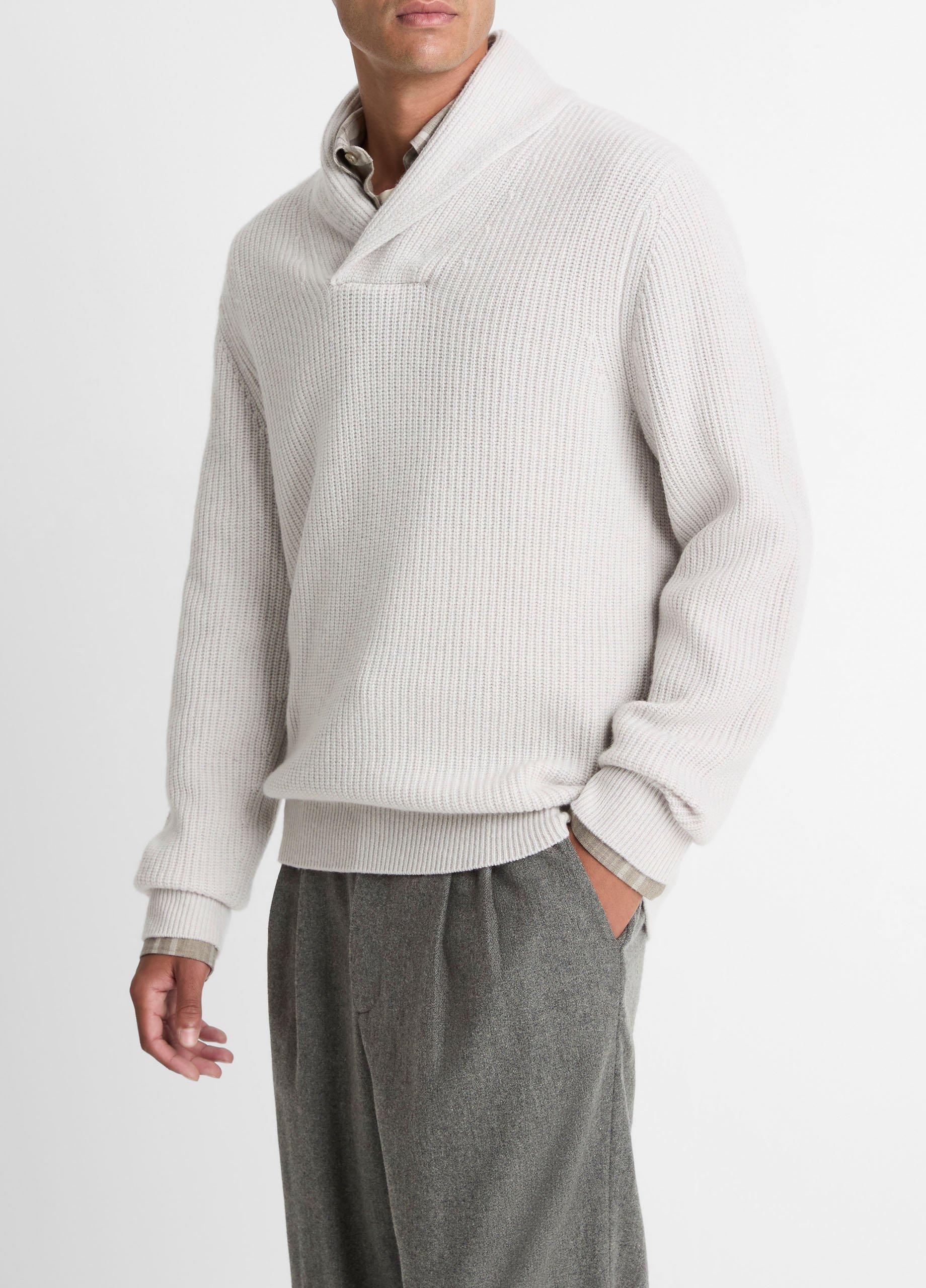 Vince Shaker Wool-Cashmere Shawl-Collar Sweater - Sweaters