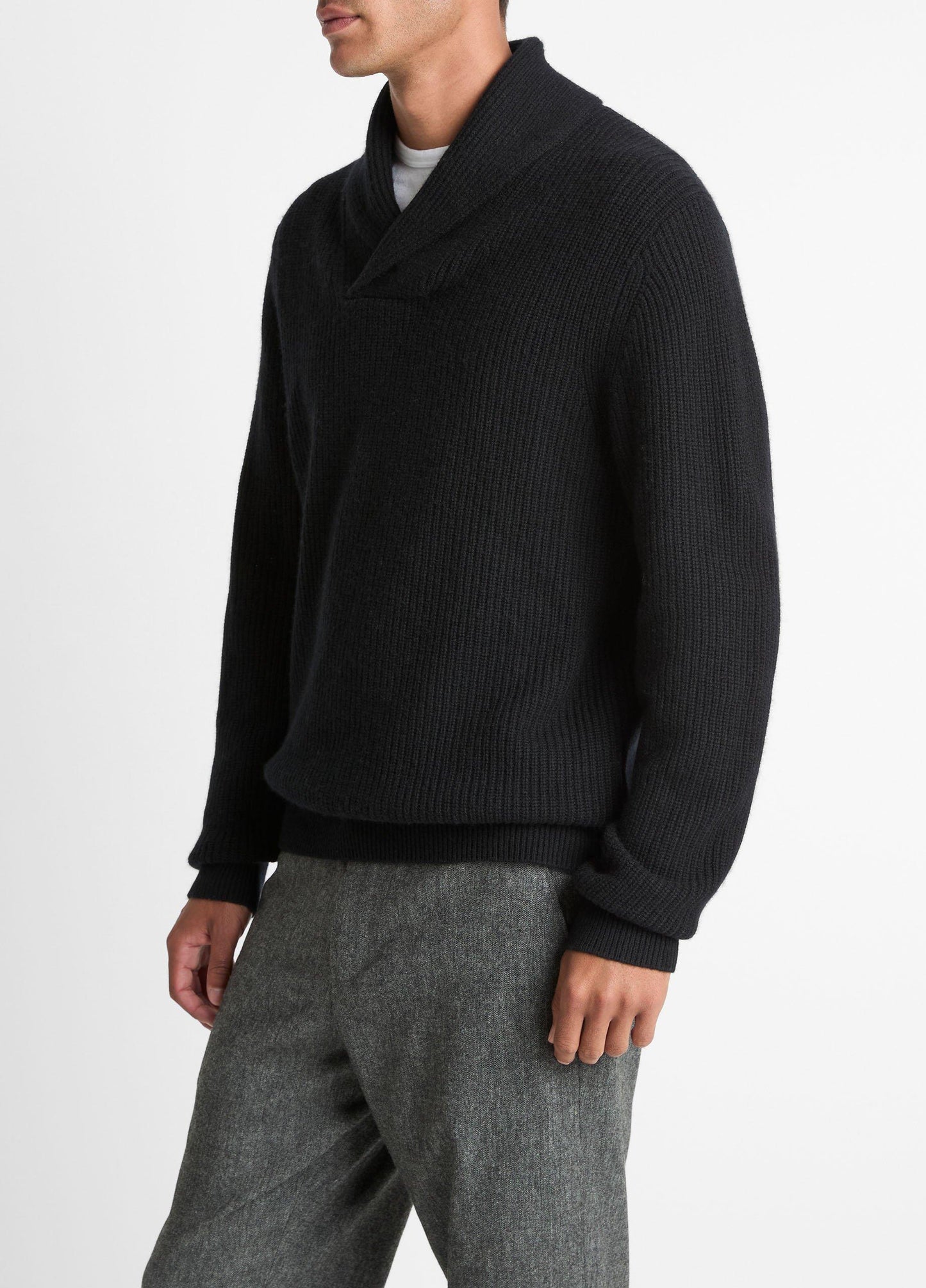 Vince Shaker Wool-Cashmere Shawl-Collar Sweater - Sweaters