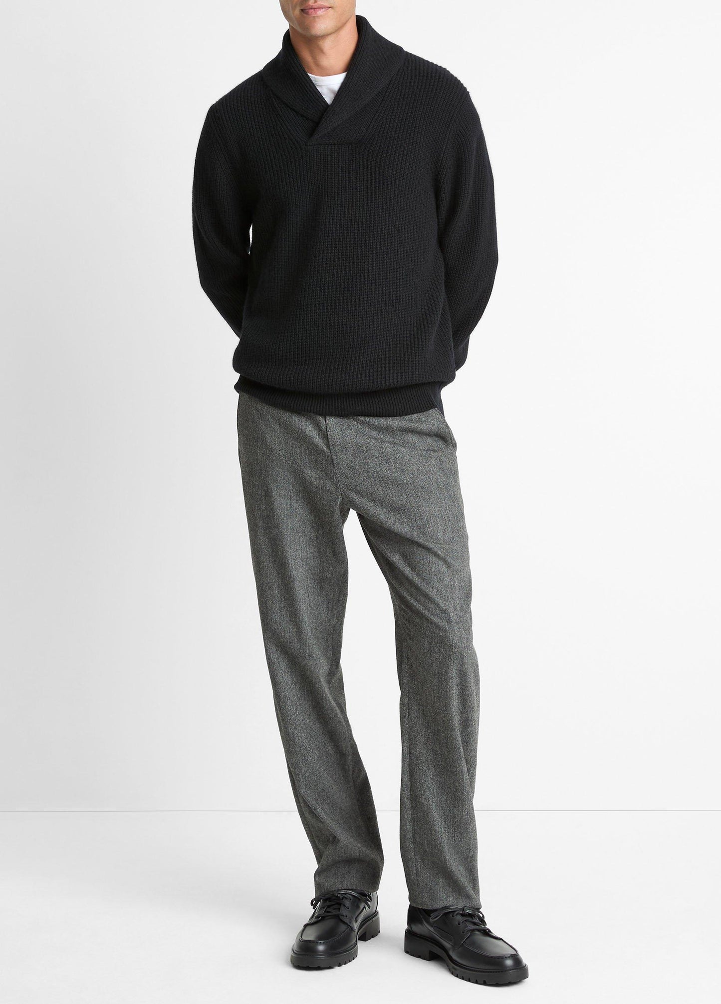 Vince Shaker Wool-Cashmere Shawl-Collar Sweater - Sweaters