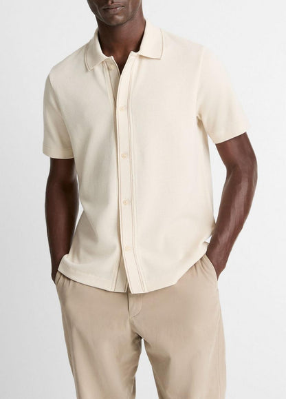 Vince Jacquard-Knit Cotton Short-Sleeve Button-Front Shirt - Shirts