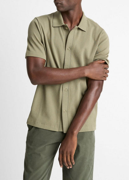 Vince Jacquard-Knit Cotton Short-Sleeve Button-Front Shirt - Shirts