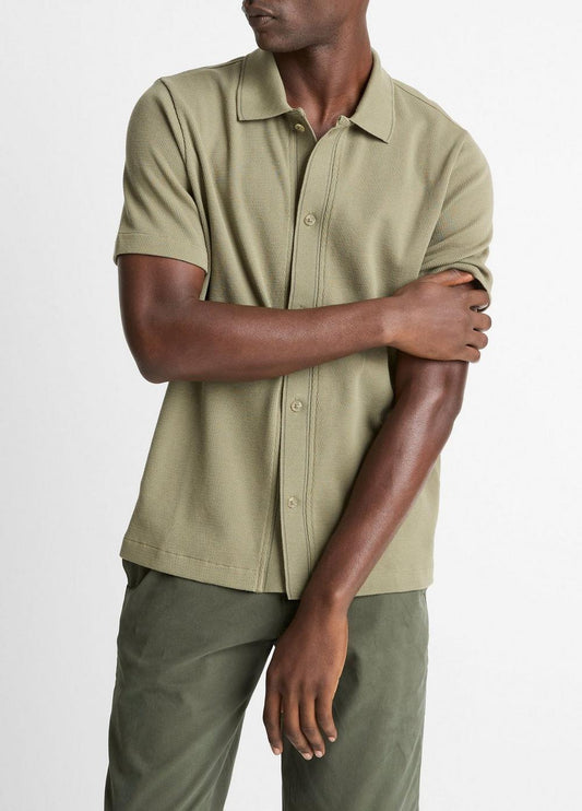 Vince Jacquard-Knit Cotton Short-Sleeve Button-Front Shirt - Shirts