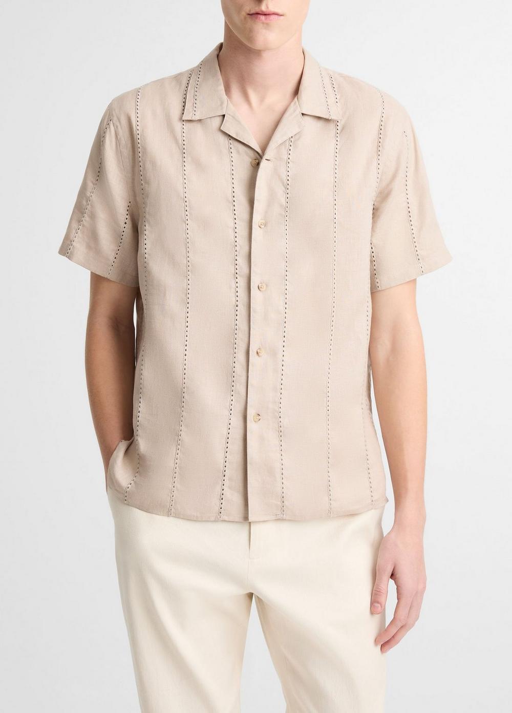 Vince Eyelet Stripe Linen Cabana Shirt - Shirts