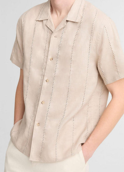 Vince Eyelet Stripe Linen Cabana Shirt - Shirts