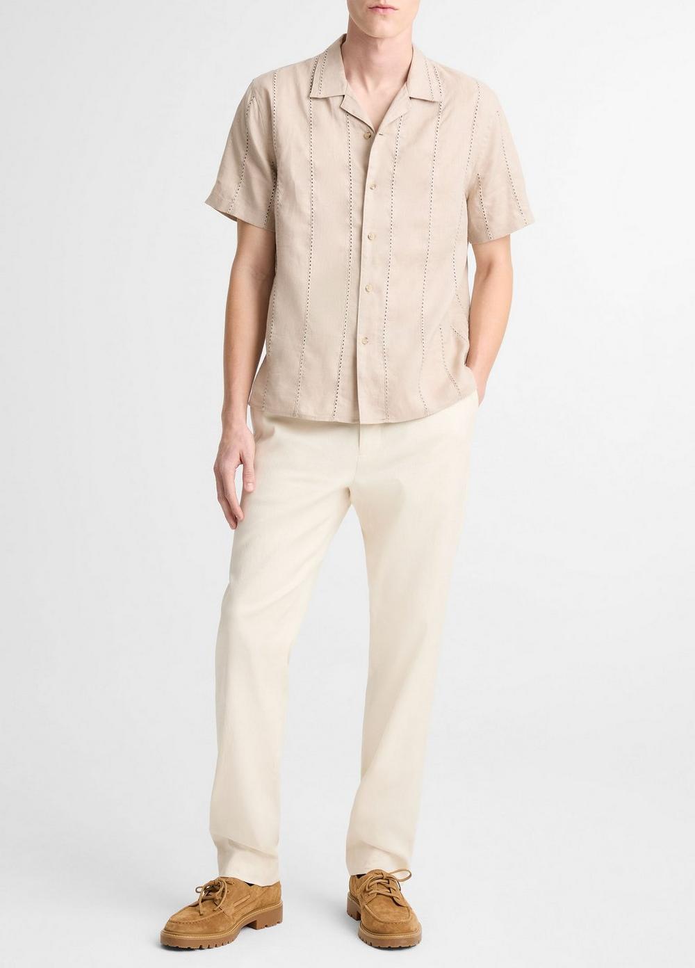 Vince Eyelet Stripe Linen Cabana Shirt - Shirts