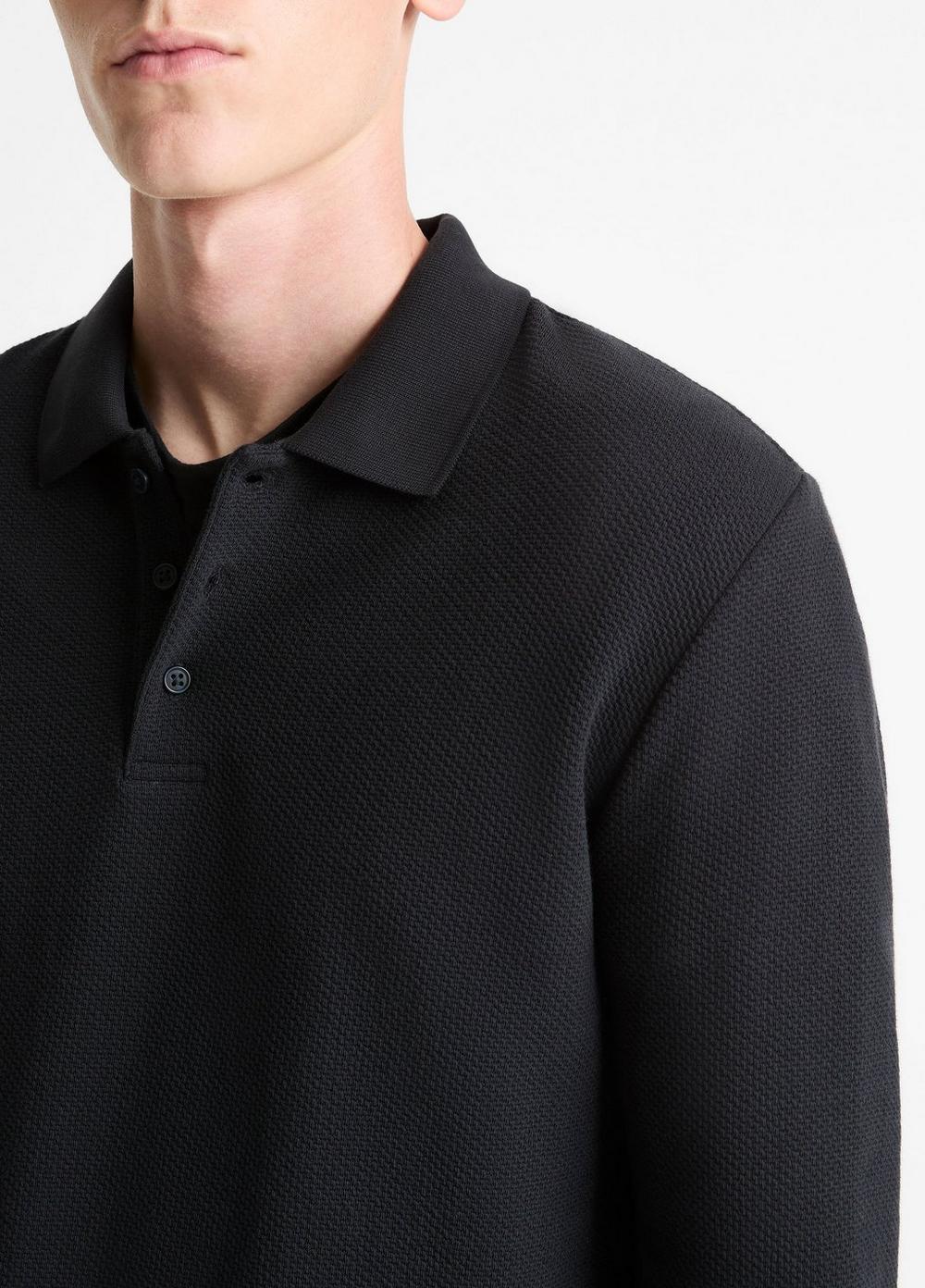 Vince Basket-Weave Cotton Long-Sleeve Polo Shirt - Tees & Hoodies
