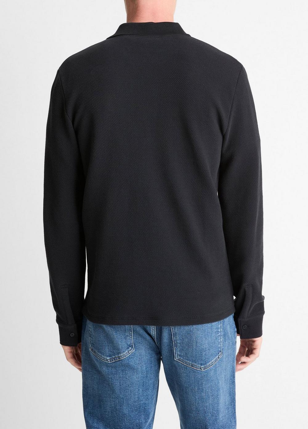 Vince Basket-Weave Cotton Long-Sleeve Polo Shirt - Tees & Hoodies