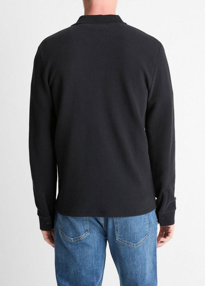 Vince Basket-Weave Cotton Long-Sleeve Polo Shirt - Tees & Hoodies