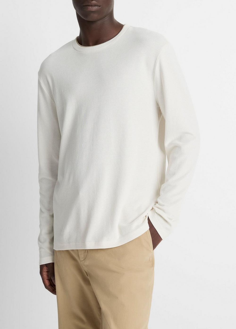 Vince Micro-Waffle Pima Cotton Double-Collar Long-Sleeve T-Shirt - Tees & Hoodies