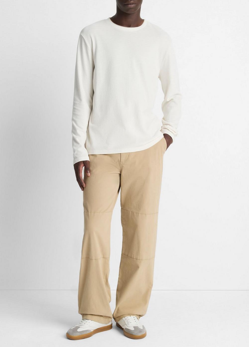 Vince Micro-Waffle Pima Cotton Double-Collar Long-Sleeve T-Shirt - Tees & Hoodies