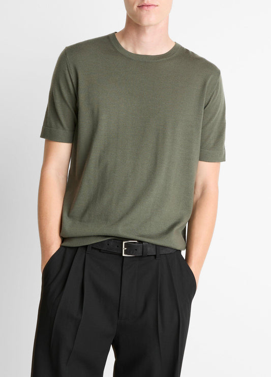 Vince Featherweight Merino Wool-Cashmere Short-Sleeve Sweater - Tees & Hoodies