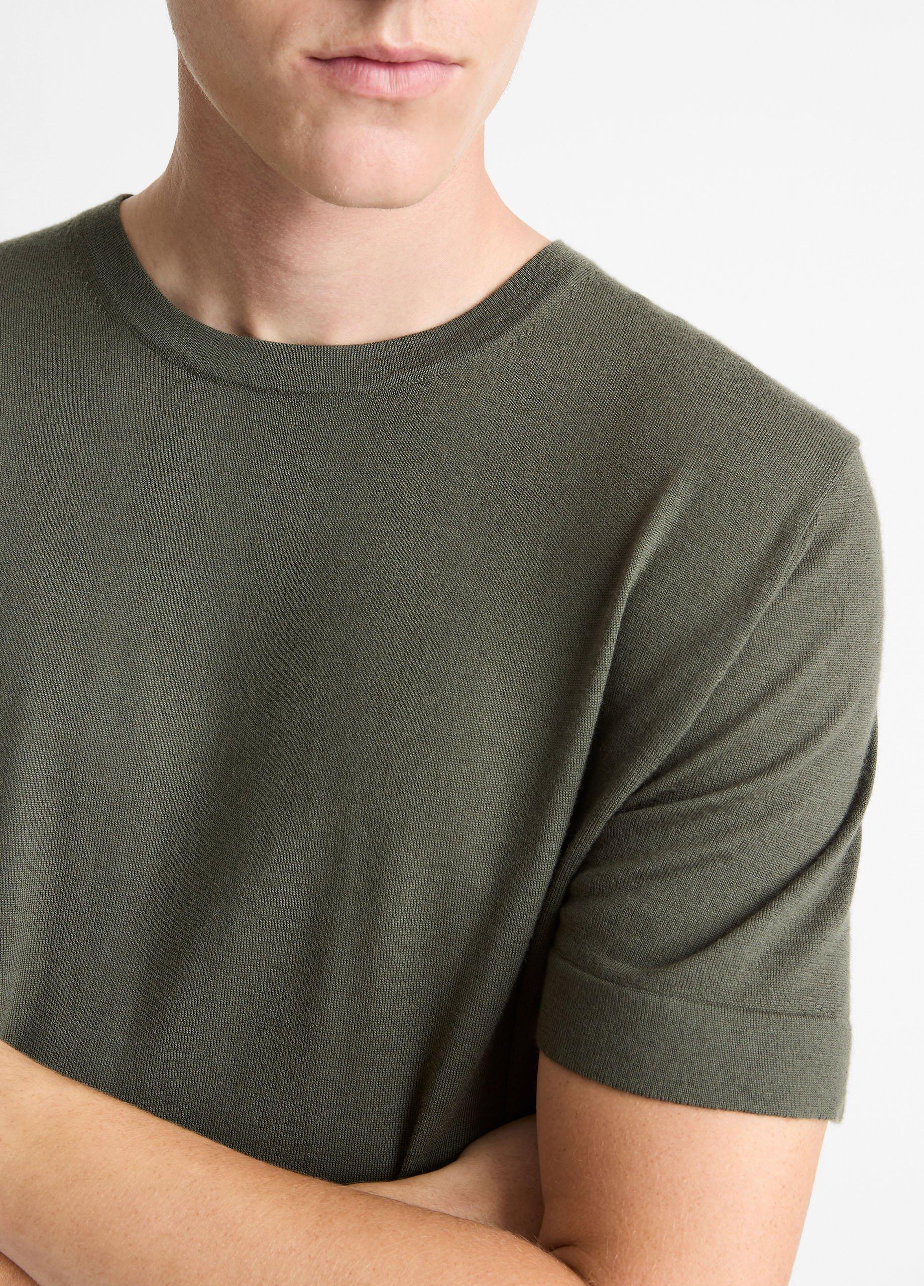 Vince Featherweight Merino Wool-Cashmere Short-Sleeve Sweater - Tees & Hoodies