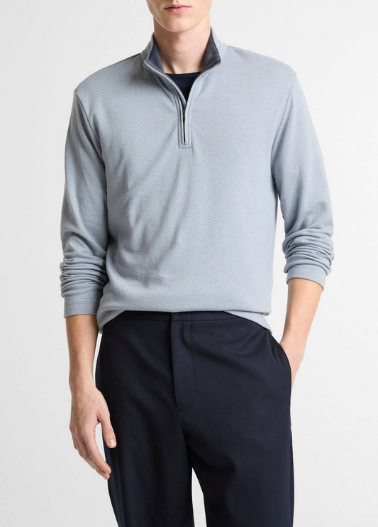 Vince Double-Face Cotton-Blend Quarter-Zip Pullover - Tees & Hoodies