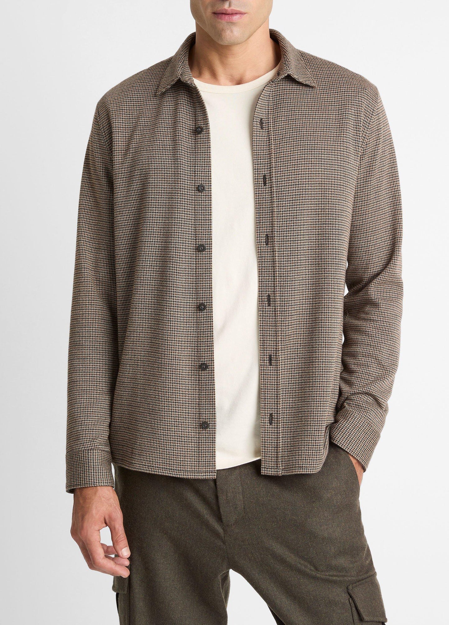 Vince Houndstooth Cotton-Blend Button-Front Shirt - Tees & Hoodies